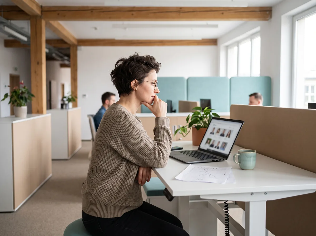 Specjalistka HR przegląda na laptopie profil swojej firmy w serwisie z ofertami pracy